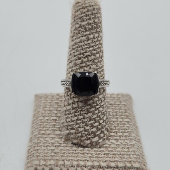 Size 8.5 Sterling Silver Faceted Black Onyx Gem Band Ring A4288 - Picture 1 of 9